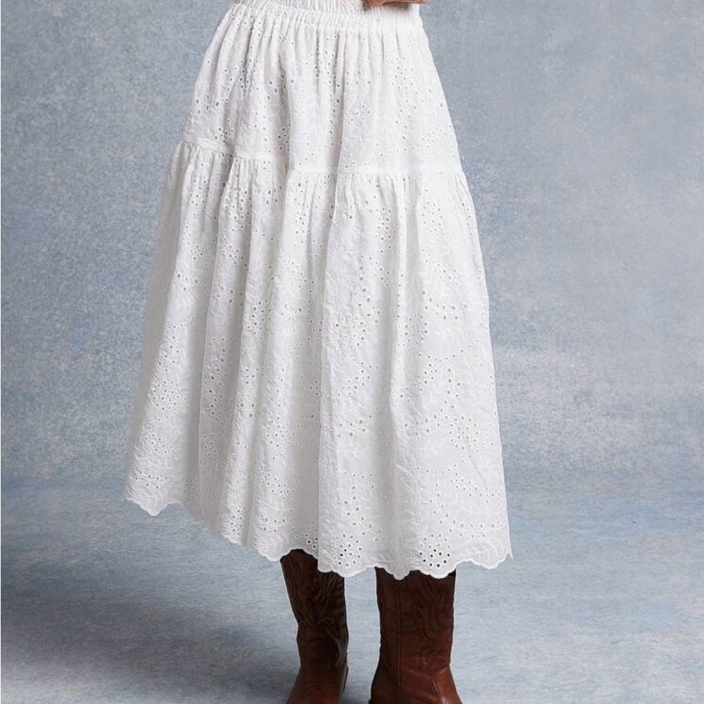 White Eyelet Midi Skirt